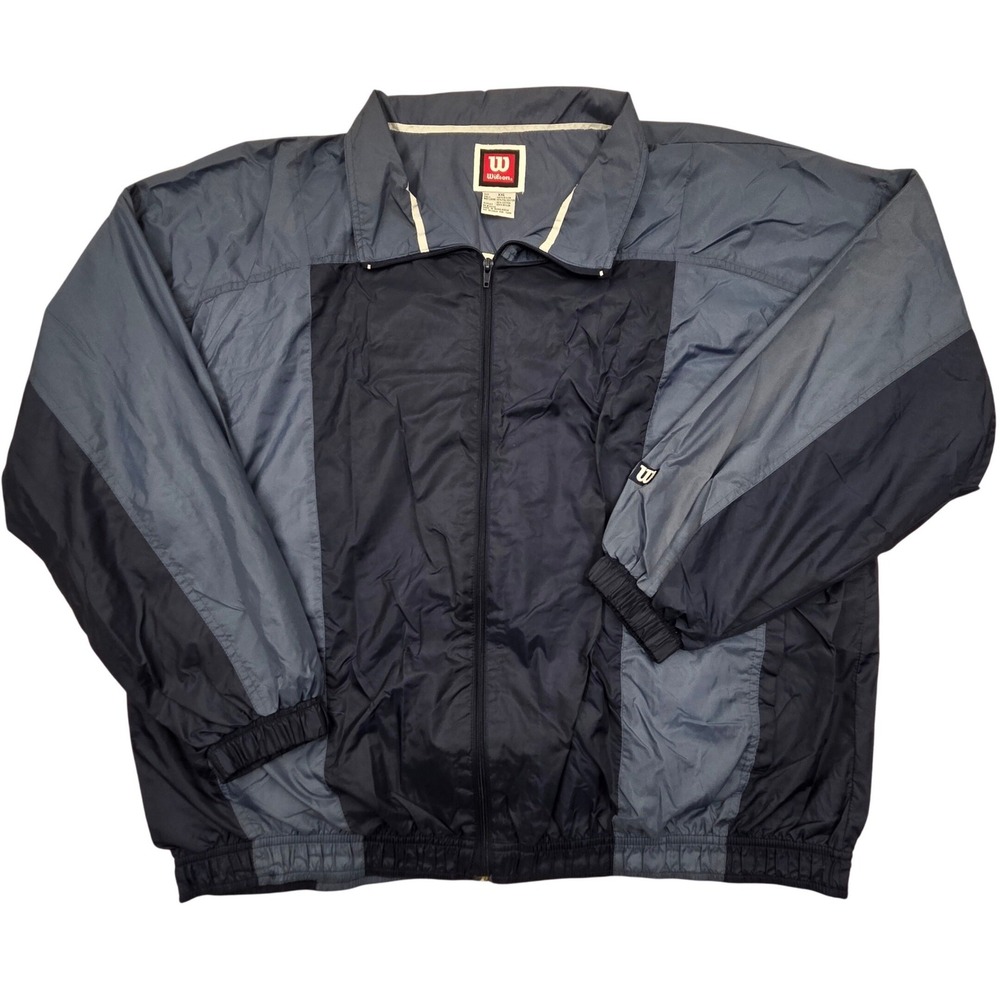 Vintage 90s Wilson Colorblock Full‎ Zip Windbreaker Track Jacket Blue Mens XXL